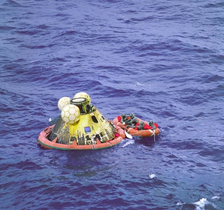 After the Apollo 11 return capsule returned to Earth, it was noted that the recyclers were wearing green isolation anti-chemical suits