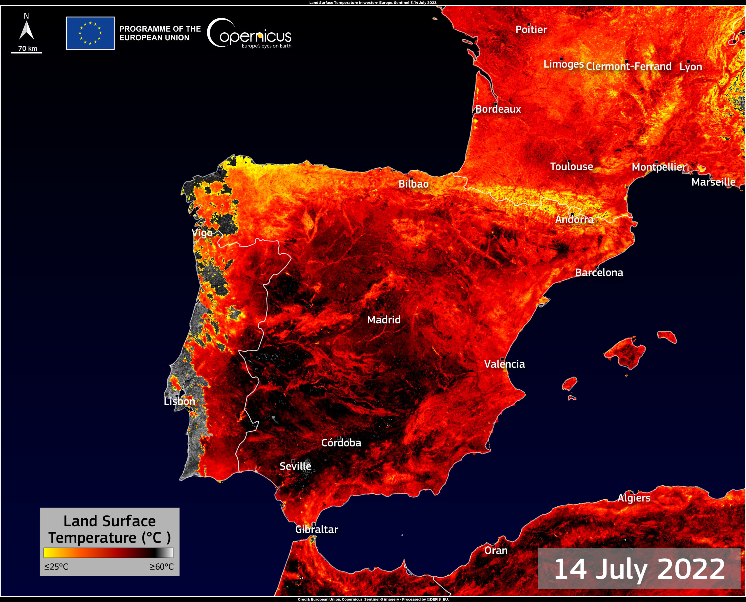 Land Surface Temperature of Spain and Frence