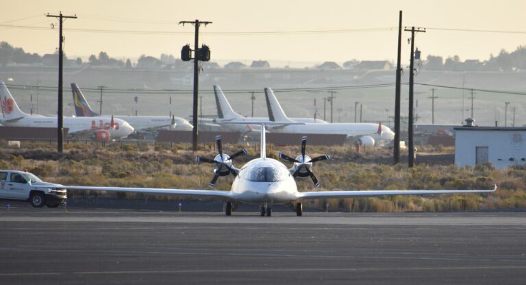 Alice taxis toward the airport terminal after its first test flight.