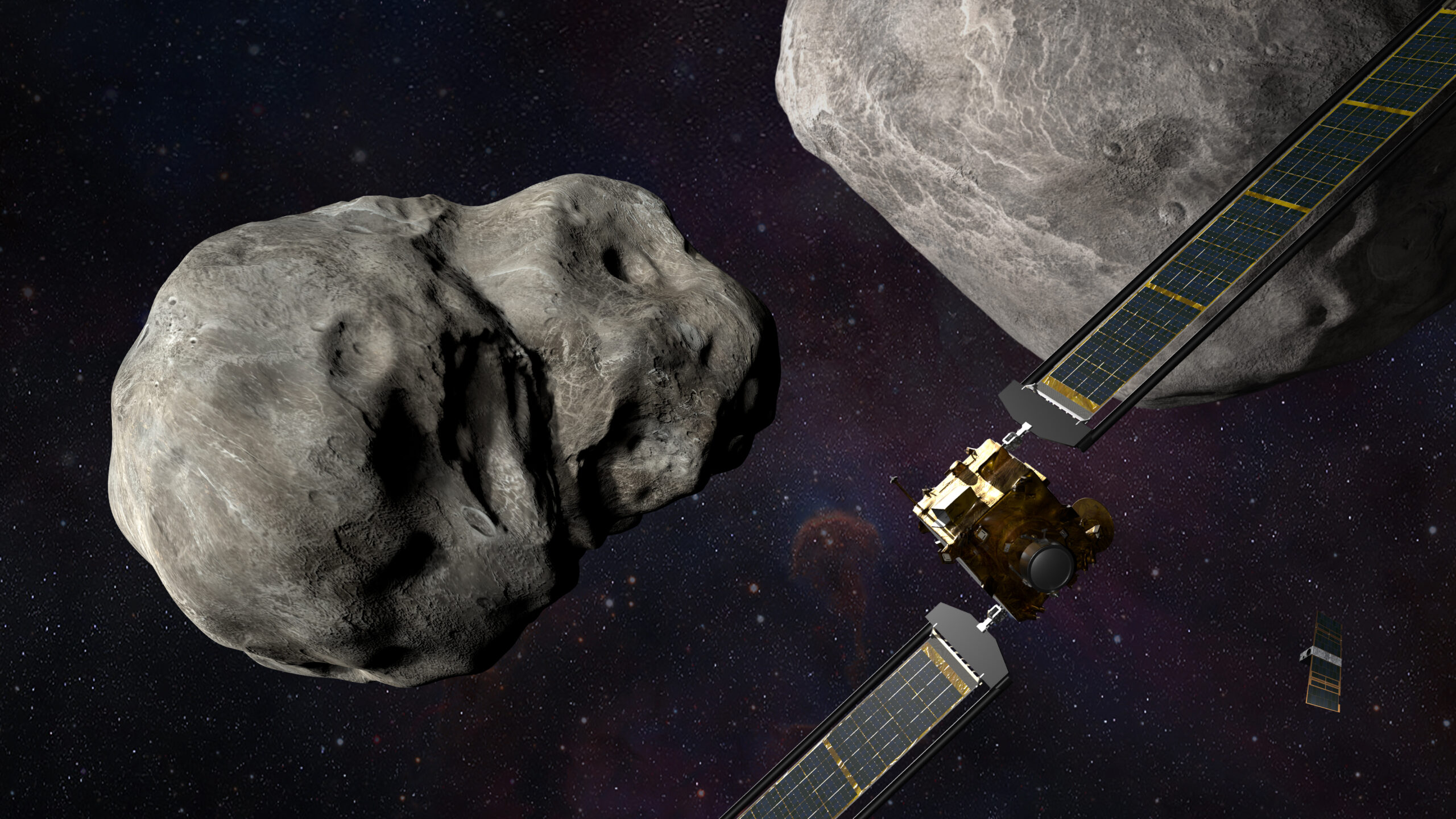 A simulated scenario before the probe hits the asteroid