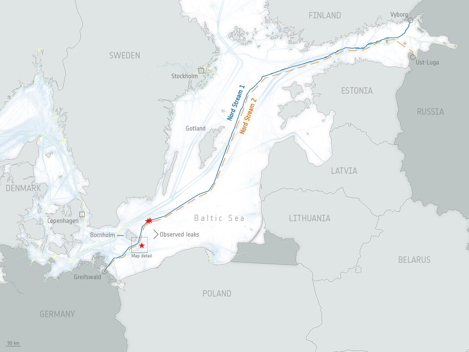 Nordstream pipeline map with shipping traffic
