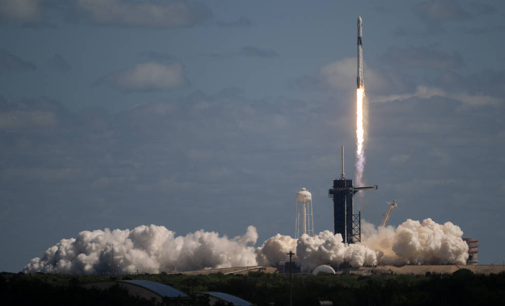 A SpaceX Falcon 9 rocket carrying the company's Dragon spacecraft is launched on NASA’s SpaceX Crew-5 mission to the International Space Station